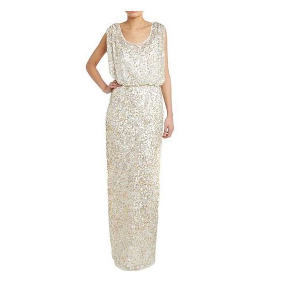 JS Collections Champagne Silver Sequin Gown Formal Evening Maxi Dress Size 12 - Picture 2 of 13